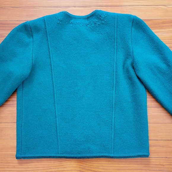Deans M Green‎ Floral Embroidered Wool Sweater Cardigan Jacket - Picture 3 of 6